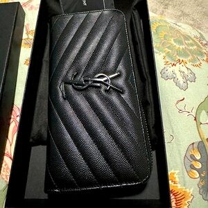 New, YSL Monogram Zip Around Leather Long Wallet. Bag, Box & Certs included.